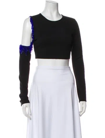 Pre-owned Staud Crew Neck Long Sleeve Crop Top In Black