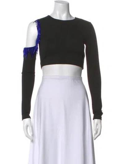 Pre-owned Staud Crew Neck Long Sleeve Crop Top In Black