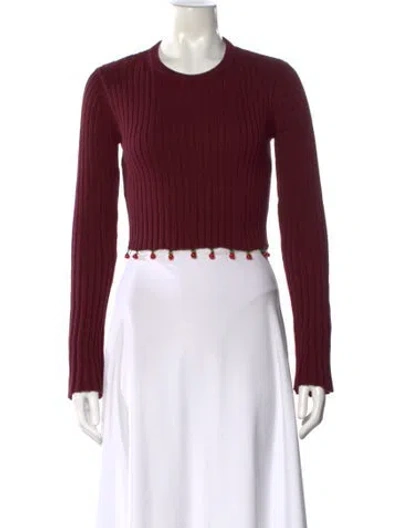 Pre-owned Staud Crew Neck Long Sleeve Crop Top In Burgundy