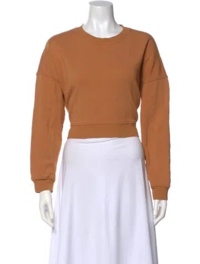 Pre-owned Staud Crew Neck Long Sleeve Crop Top In Orange