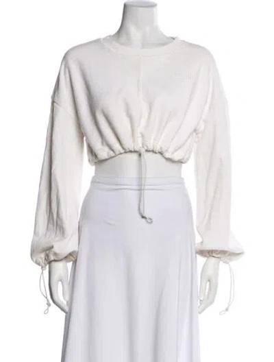 Pre-owned Staud Crew Neck Long Sleeve Crop Top In White