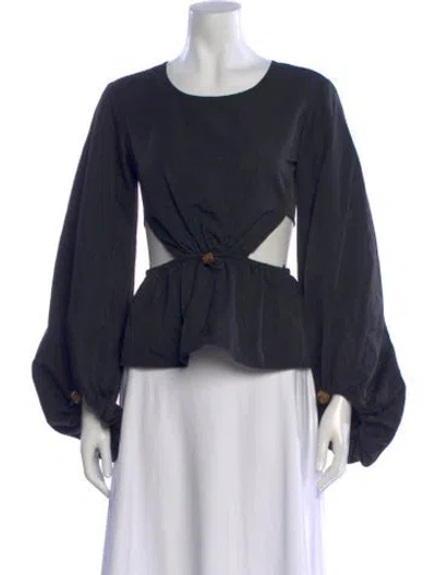 Pre-owned Staud Crew Neck Long Sleeve Top In Black