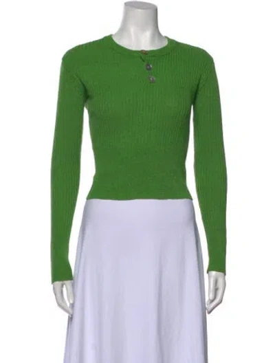 Pre-owned Staud Crew Neck Long Sleeve Top In Green