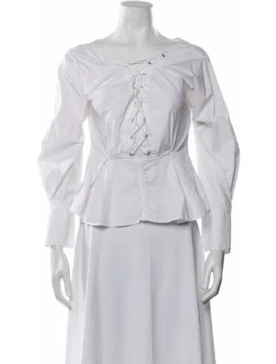 Pre-owned Staud Crew Neck Long Sleeve Top In White