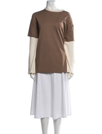 Pre-owned Staud Crew Neck Long Sleeve T-shirt In Brown