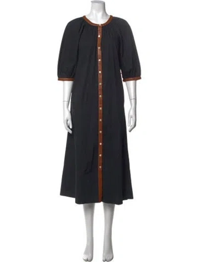 Pre-owned Staud Crew Neck Midi Length Dress In Black/brown