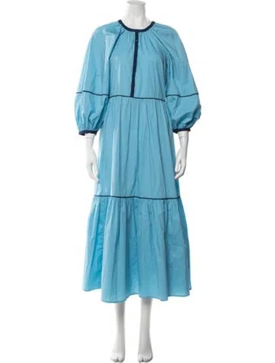 Pre-owned Staud Crew Neck Midi Length Dress In Blue