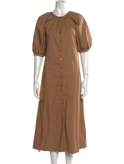 Pre-owned Staud Crew Neck Midi Length Dress In Brown