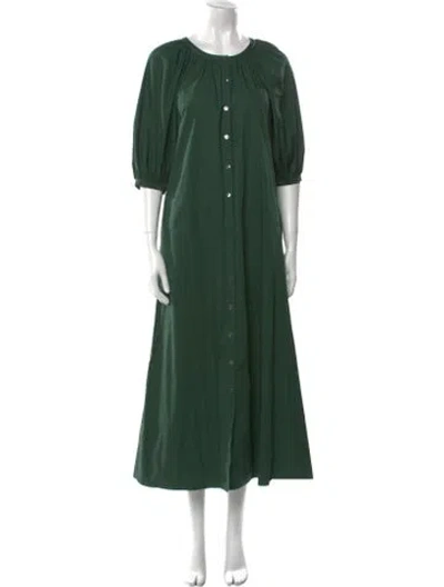 Pre-owned Staud Crew Neck Midi Length Dress In Green