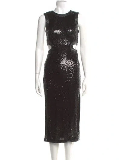 Pre-owned Staud Crew Neck Midi Length Dress W/ Tags In Black