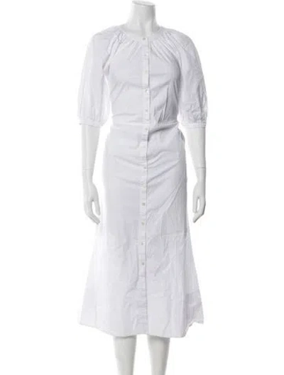 Pre-owned Staud Crew Neck Midi Length Dress In White
