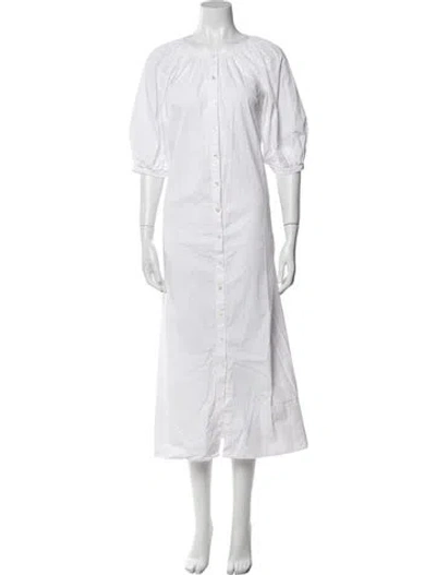 Pre-owned Staud Crew Neck Midi Length Dress In White