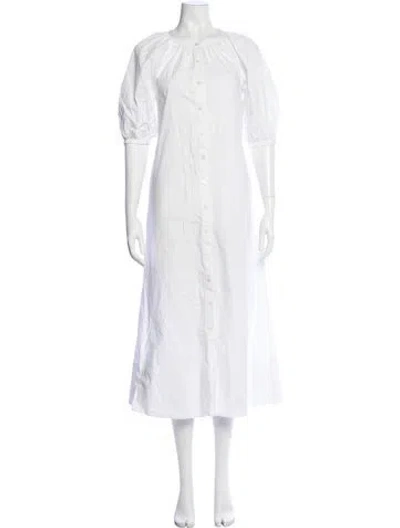 Pre-owned Staud Crew Neck Midi Length Dress In White