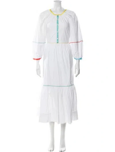 Pre-owned Staud Crew Neck Midi Length Dress In White