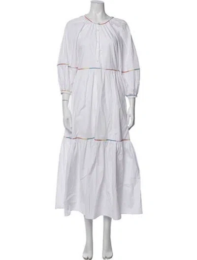 Pre-owned Staud Crew Neck Midi Length Dress In White