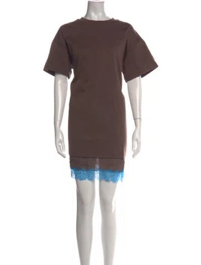 Pre-owned Staud Crew Neck Mini Dress In Brown