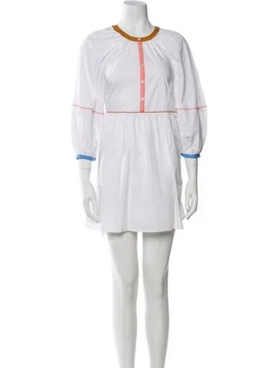 Pre-owned Staud Crew Neck Mini Dress In White