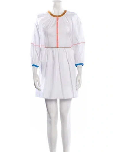 Pre-owned Staud Crew Neck Mini Dress In White