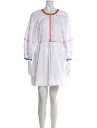 Pre-owned Staud Crew Neck Mini Dress In White