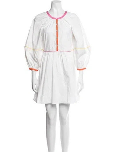 Pre-owned Staud Crew Neck Mini Dress In White