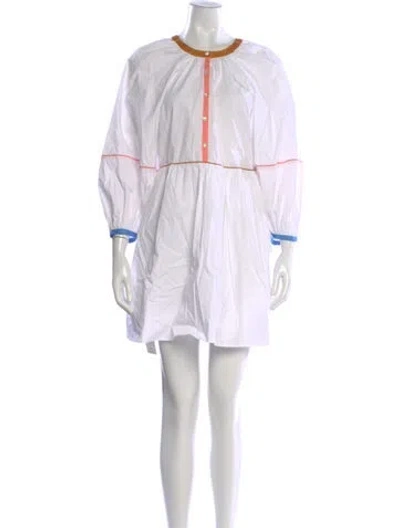 Pre-owned Staud Crew Neck Mini Dress In White