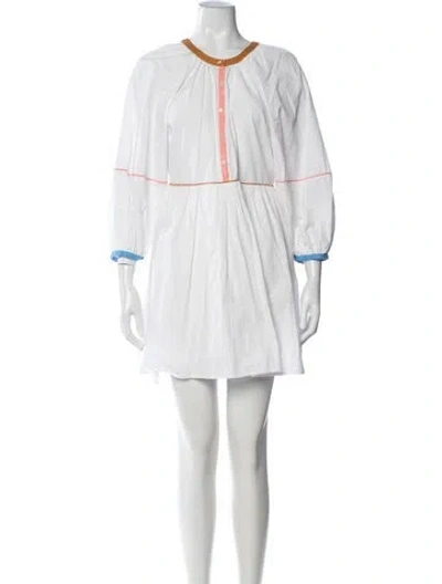 Pre-owned Staud Crew Neck Mini Dress In White