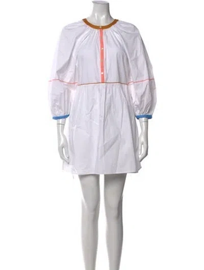 Pre-owned Staud Crew Neck Mini Dress In White