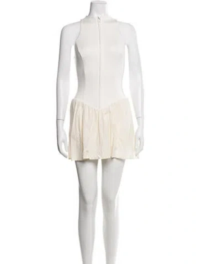 Pre-owned Staud Crew Neck Mini Dress In White