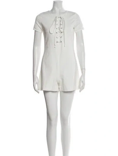 Pre-owned Staud Crew Neck Romper In White