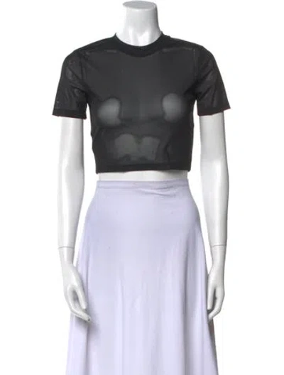 Pre-owned Staud Crew Neck Short Sleeve Crop Top In Black