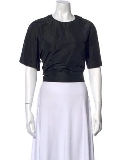 Pre-owned Staud Crew Neck Short Sleeve Crop Top In Black