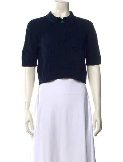 Pre-owned Staud Crew Neck Short Sleeve Crop Top In Blue