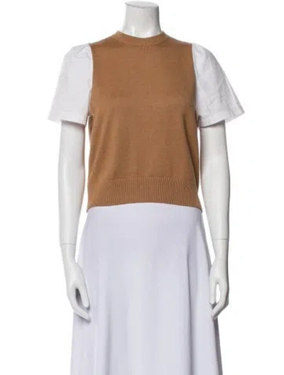 Pre-owned Staud Crew Neck Short Sleeve Crop Top In Brown