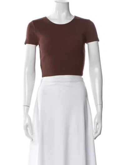 Pre-owned Staud Crew Neck Short Sleeve Crop Top In Brown