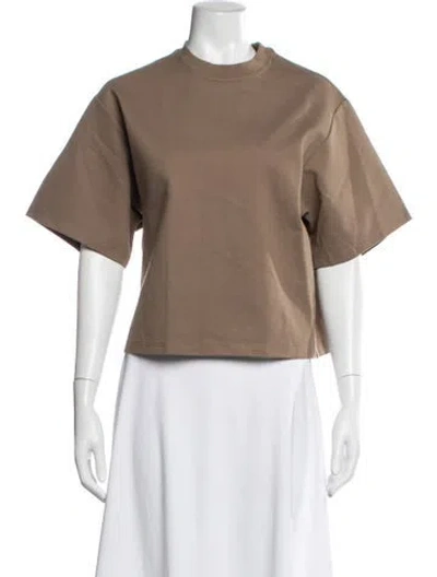 Pre-owned Staud Crew Neck Short Sleeve Crop Top In Brown