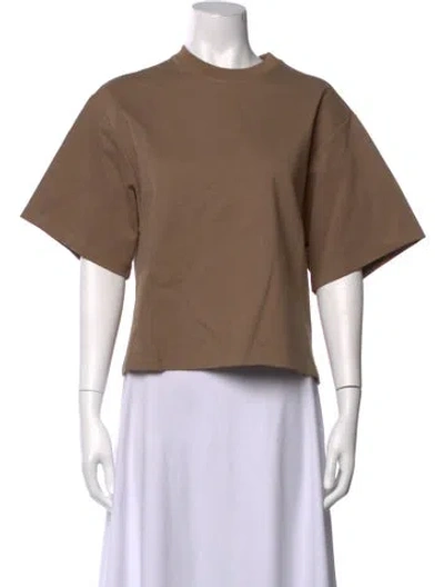 Pre-owned Staud Crew Neck Short Sleeve Crop Top In Brown