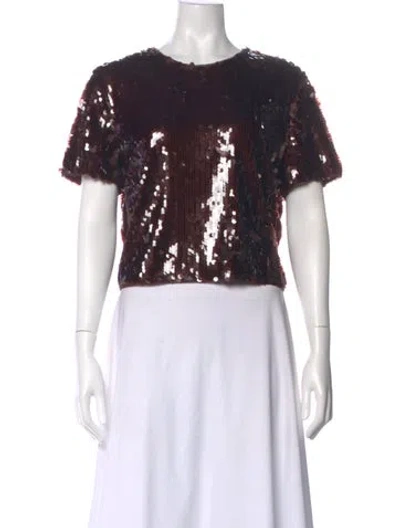 Pre-owned Staud Crew Neck Short Sleeve Top In Brown