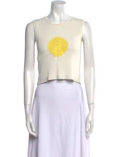 Pre-owned Staud Crew Neck Sleeveless Crop Top In White