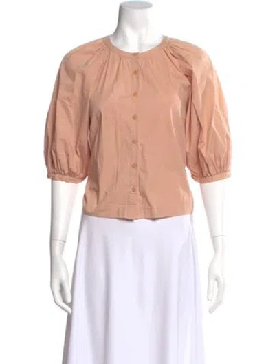 Pre-owned Staud Crew Neck Three-quarter Sleeve Blouse In Pink