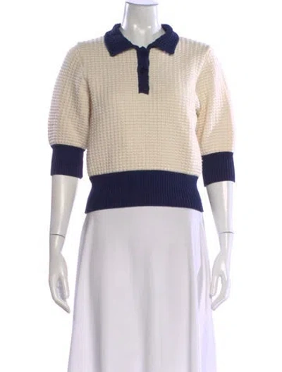 Pre-owned Staud Crochet Colorblock Pattern Sweater In Neutral