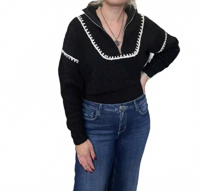 Staud Cropped Hampton Sweater In Black/white