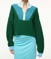 Staud Cropped Hampton Sweater In Jungle Sky Ivory In Green