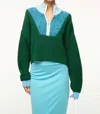 Staud Cropped Hampton Sweater In Jungle/sky/ivory