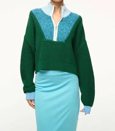 Staud Cropped Hampton Sweater In Jungle/sky/ivory