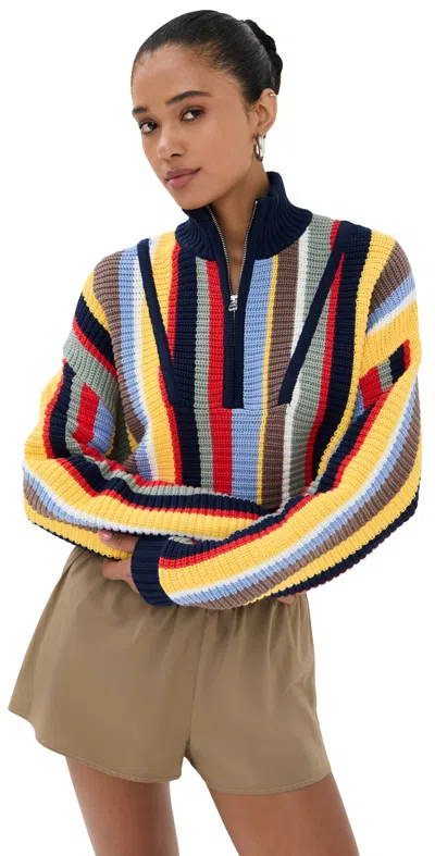 STAUD CROPPED HAMPTON SWEATER MARKET STRIPE