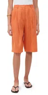 Staud Cruz Linen Shorts Apricot In Apricot