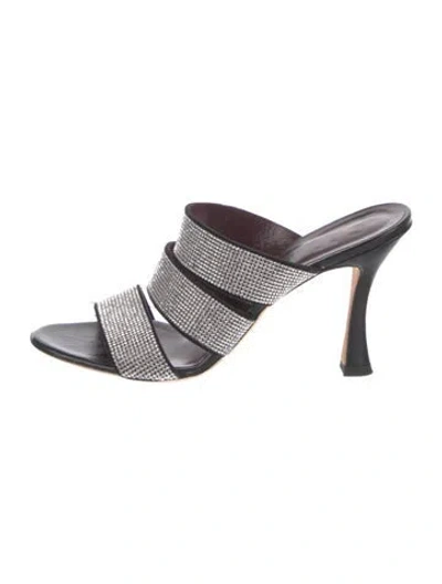 Pre-owned Staud Crystal Printed Slides In Black