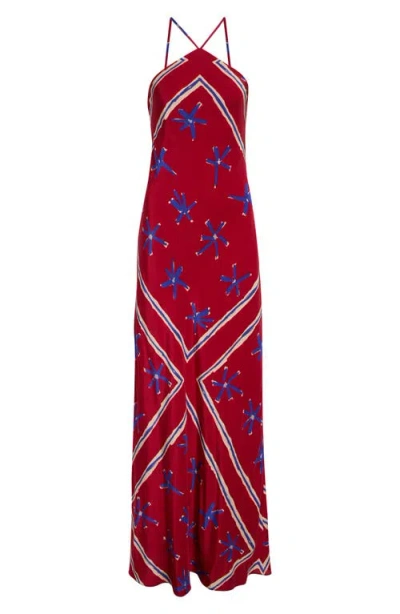 Staud Cubism Halter Maxi Dress In Burgundy