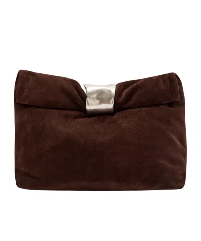 Staud Cuff Suede Clutch In Brown