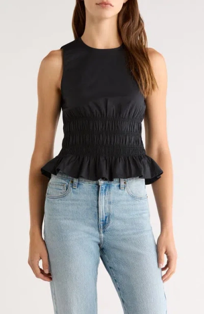 Staud Culver Smocked Sleeveless Top In Black